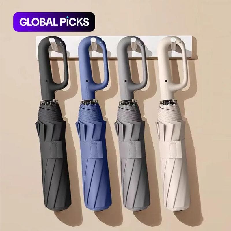 Automatic Folding Windproof Travel Umbrella with Loop Buckle