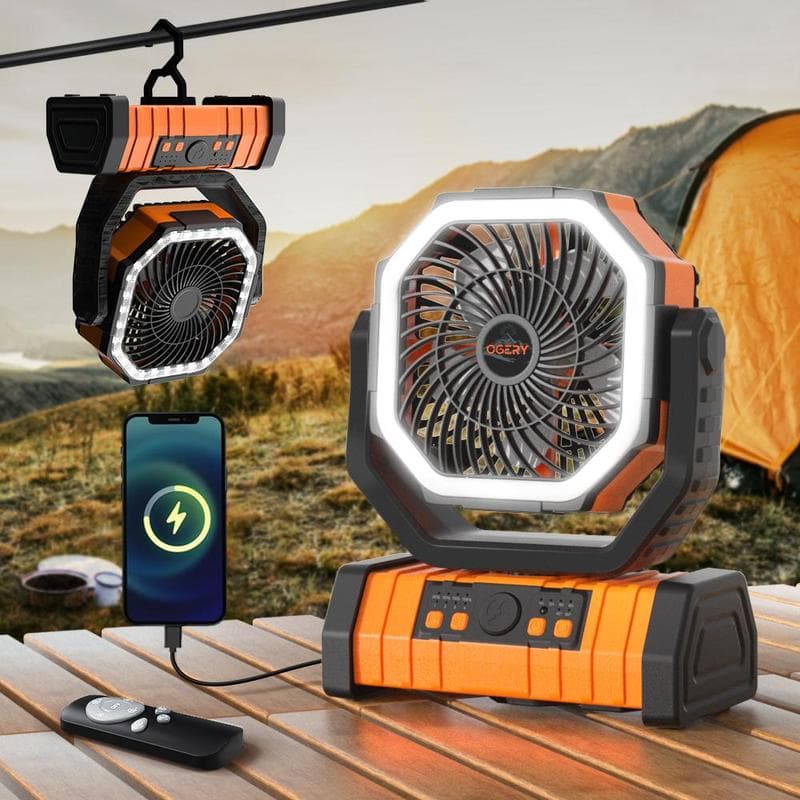 OGERY Rechargeable Camping Fan with LED Light 360 Degree