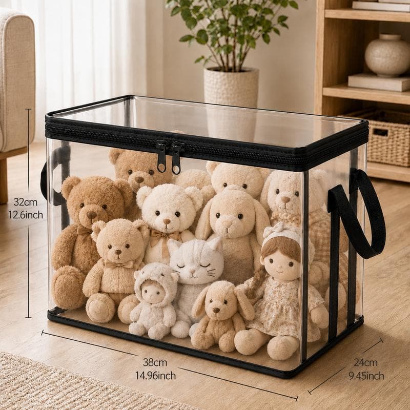 PVC Toy Storage Bag with Handle Dustproof Stuffed Animal Organizer